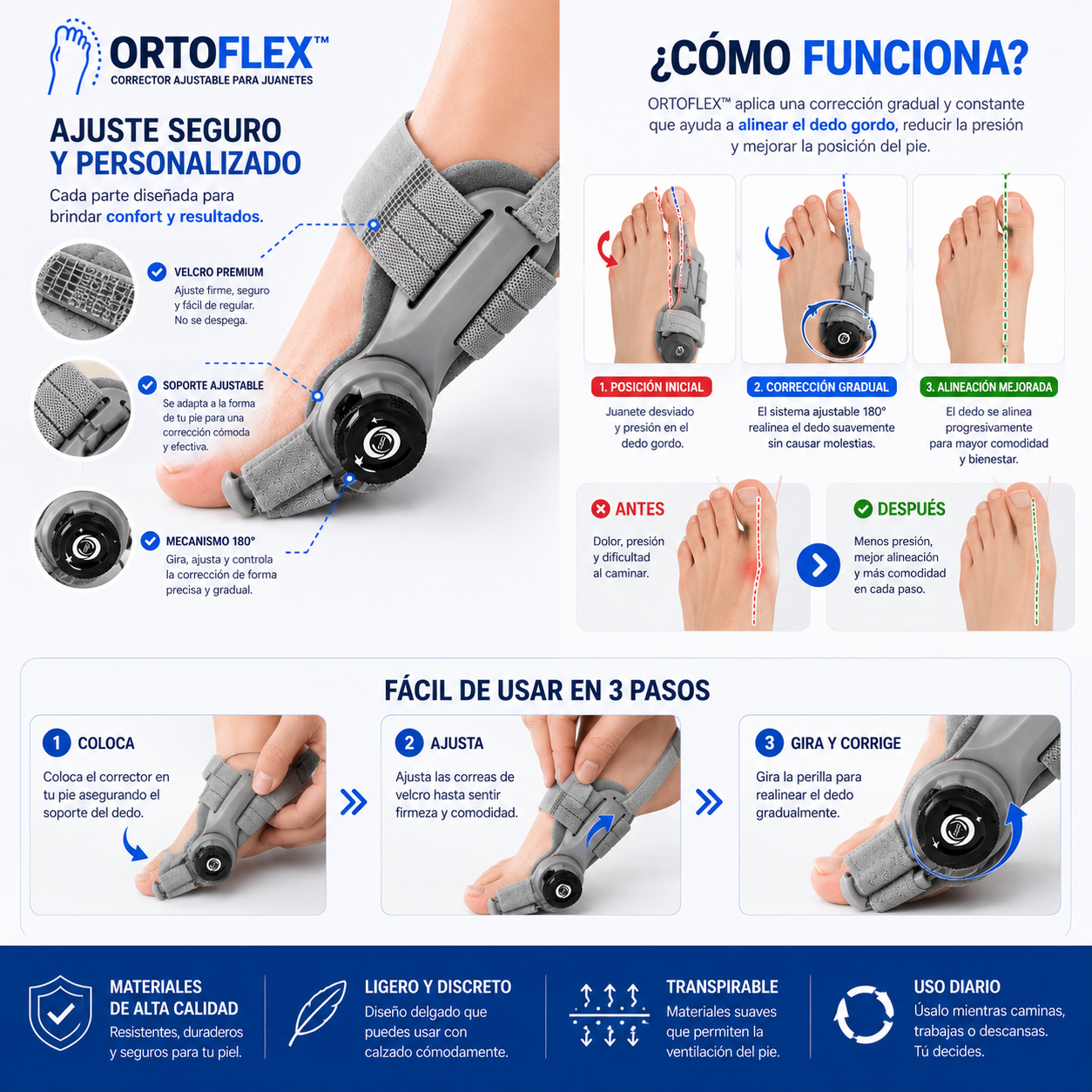 OrtoFlex™ | Corrector Ajustable para Juanetes 180°