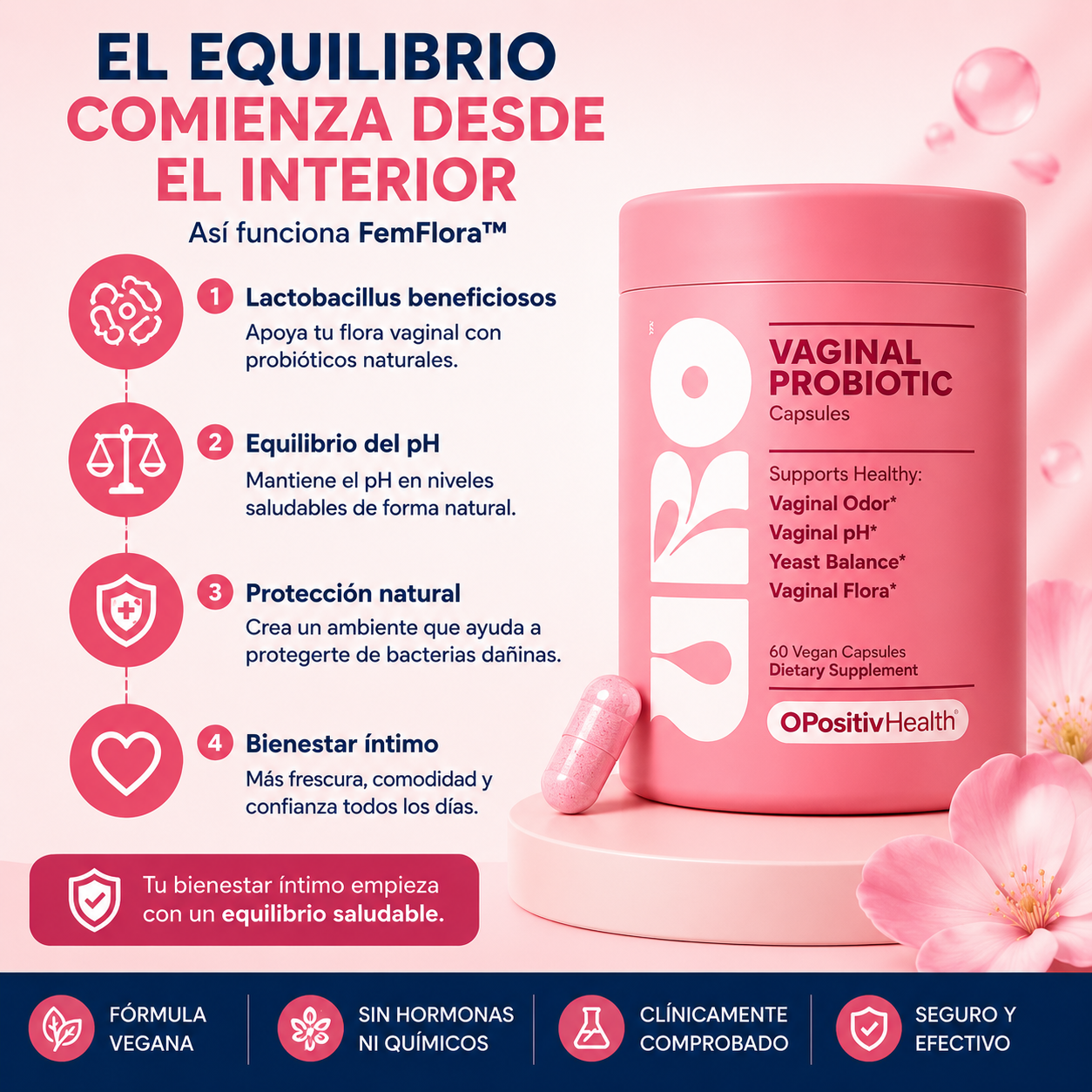 Probióticos Vaginales URO™ para Salud Íntima Femenina