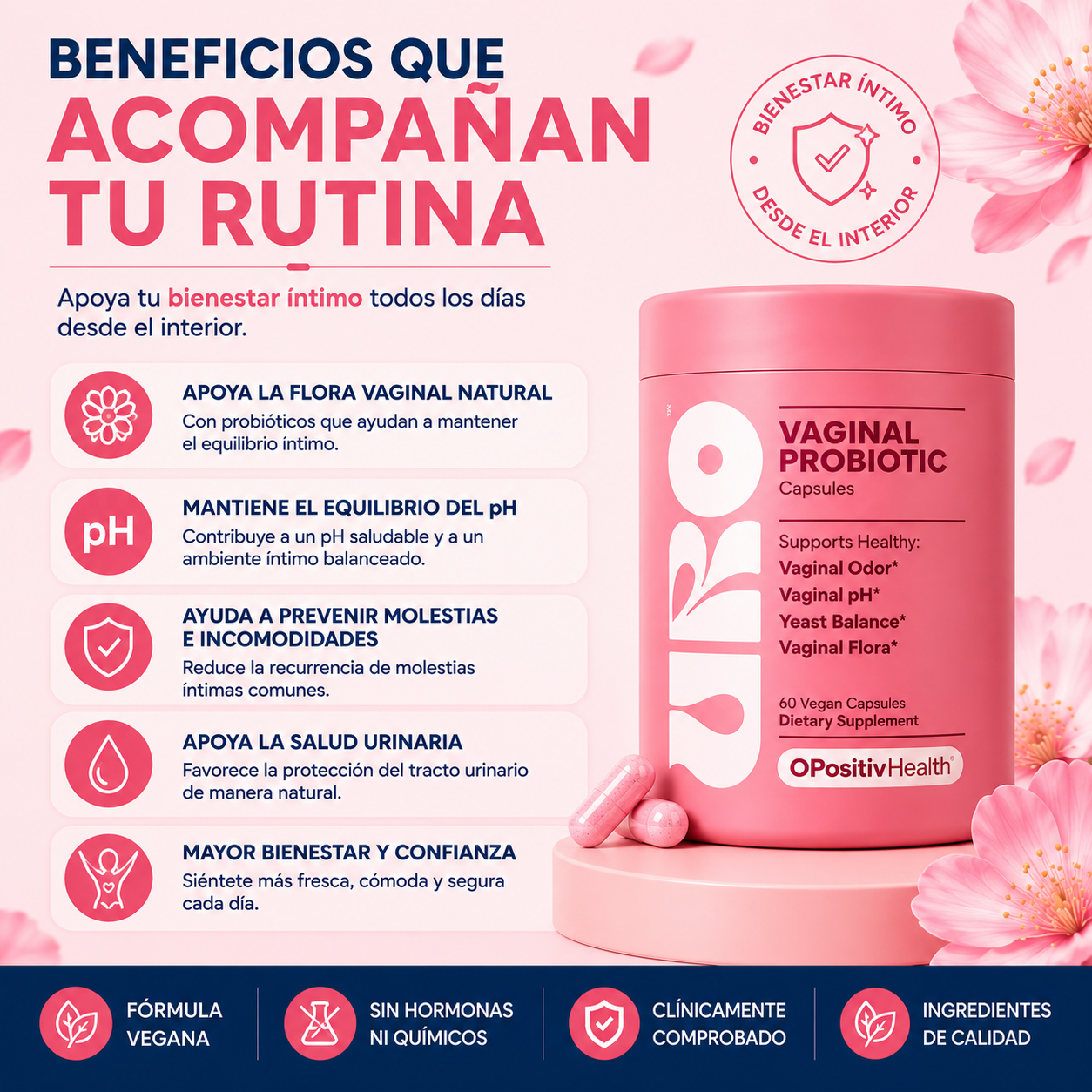 Probióticos Vaginales URO™ para Salud Íntima Femenina